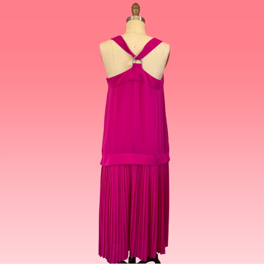 Vintage Kenzo Paris Pleated Flowy Drop Waist Magenta Midi Dress 38 - Picture 4 of 17